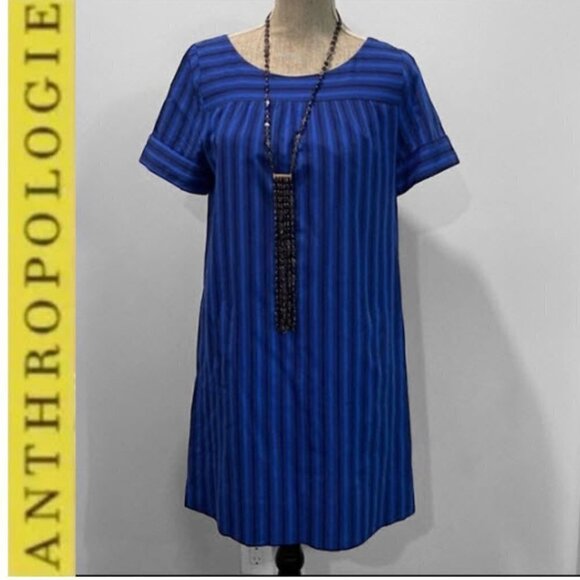 Anthropologie HD in Paris Cerulean Blue Striped Shift Dress - Picture 3 of 16